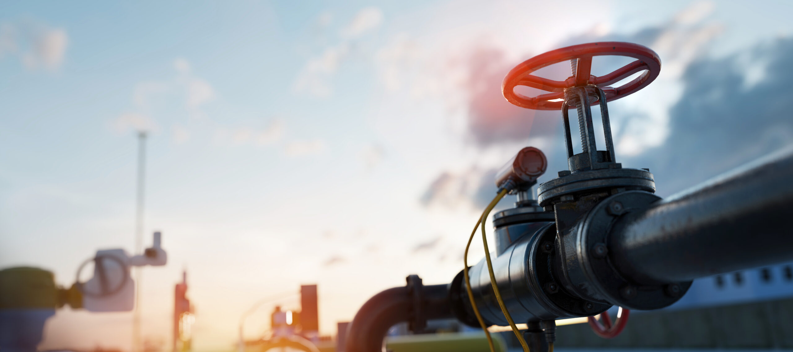 Gas tap with pipeline system at natural gas station.