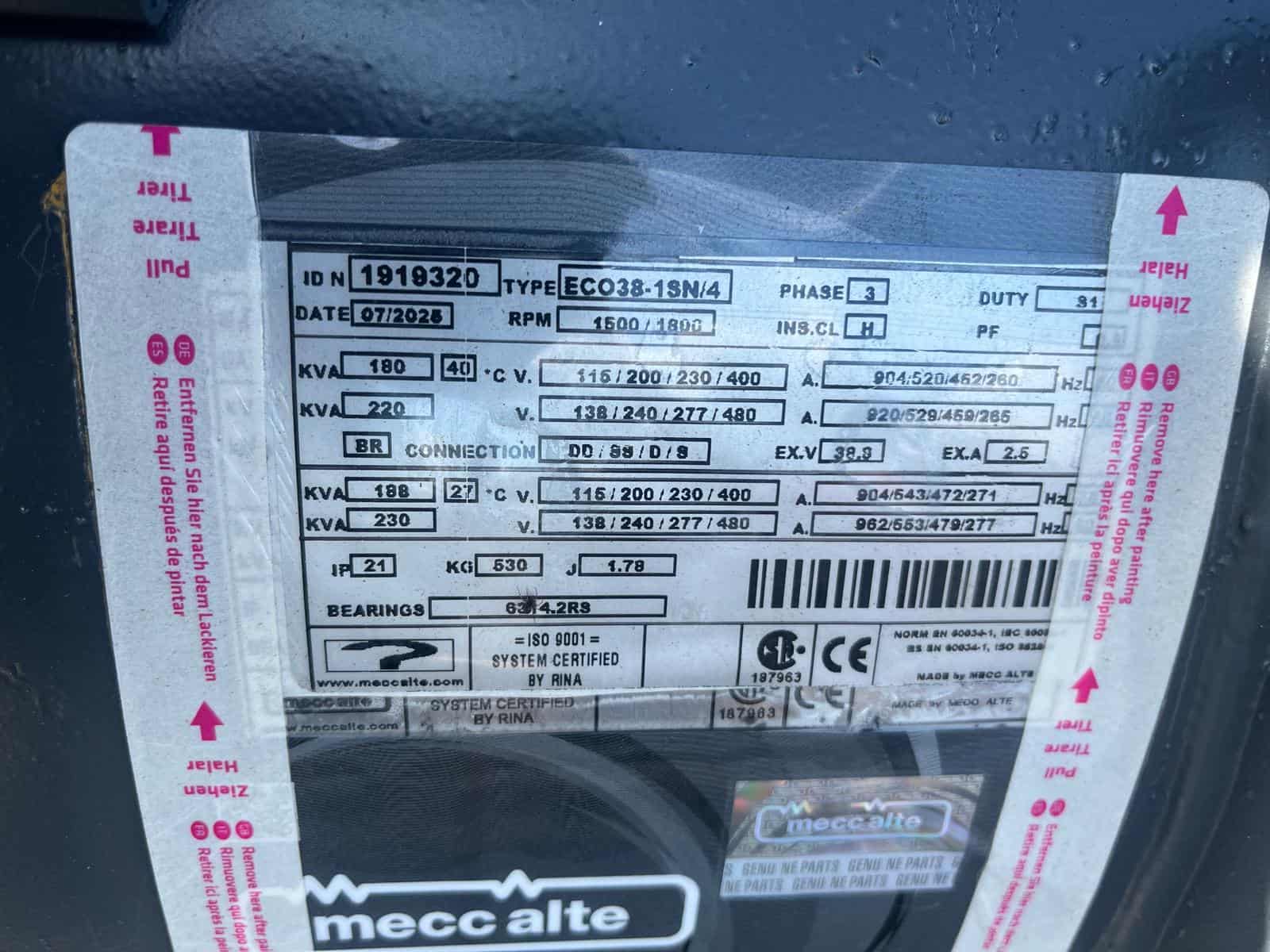 Mecc Alte 180kVA Alternator Reconditioned – Model -ECO38-1SN/4 - Image 2